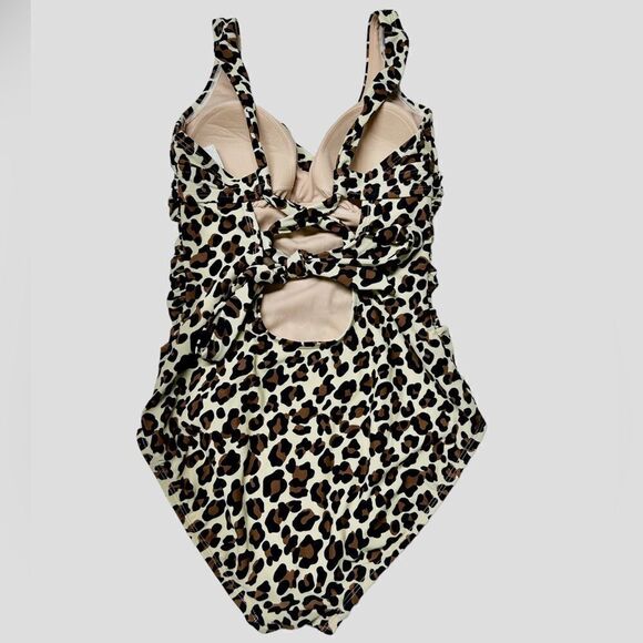 Kona Sol Cheetah Print One Piece Swimsuit Leopard Print Bathing Suit Bow Back - Picture 3 of 6